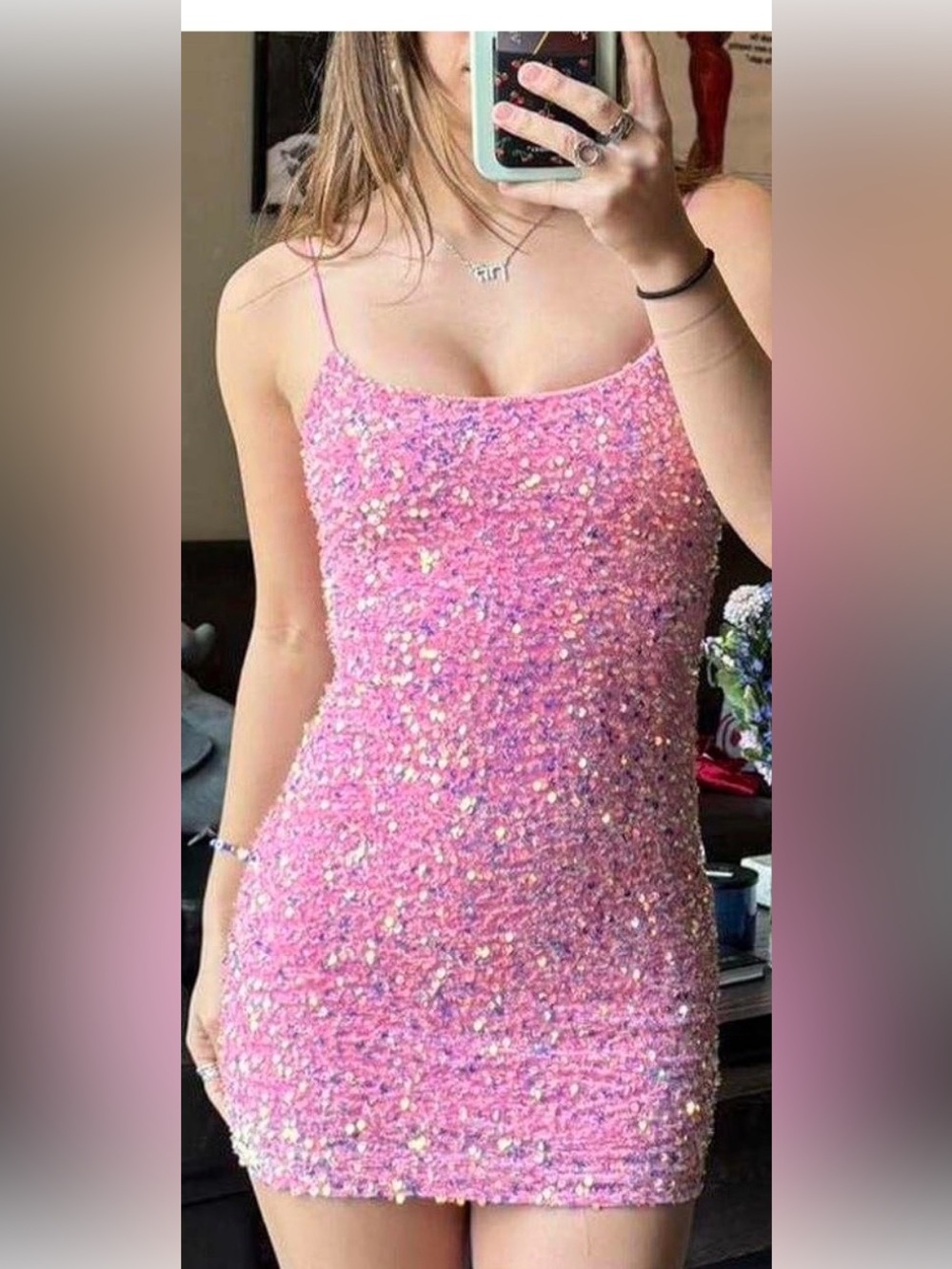 Velvi Juliette Sexy Sequin Velvet Mini Cocktail / Party Dress Pink Iridescent